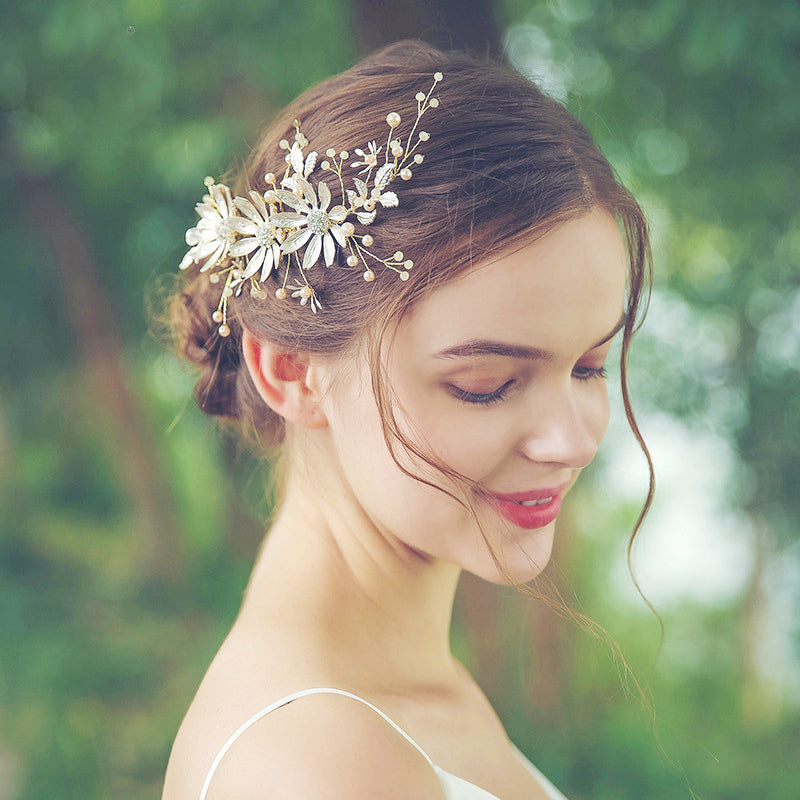 Allegra Flower Wedding Hair Clip Comb Handmade with Austrian Crystals Gold