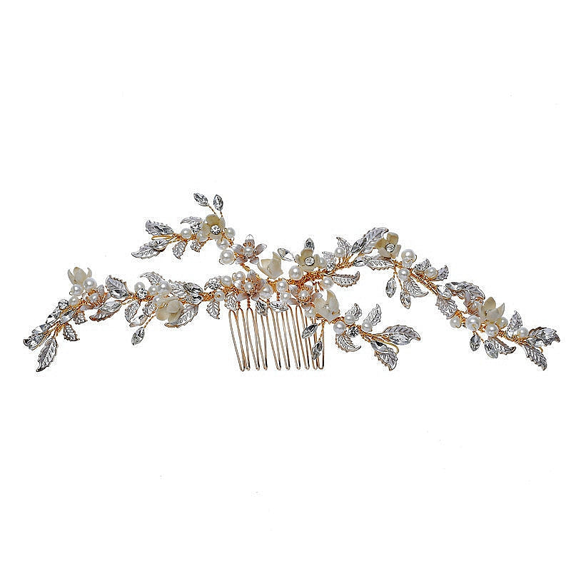 Émilie Wedding Hair Comb Handmade with Austrian Crystals Beads and Pearls Gold