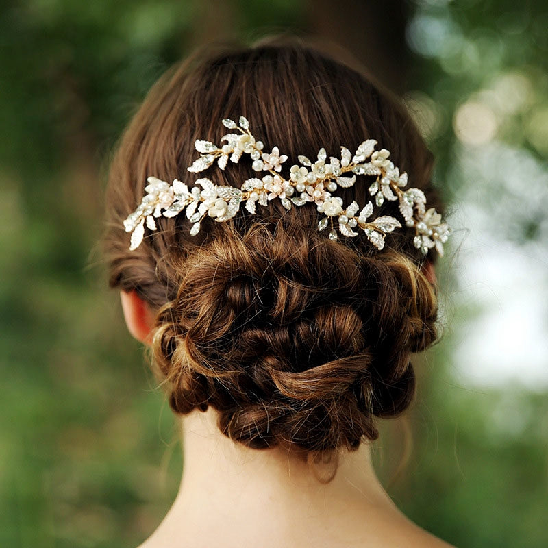 Émilie Wedding Hair Comb Handmade with Austrian Crystals Beads and Pearls Gold