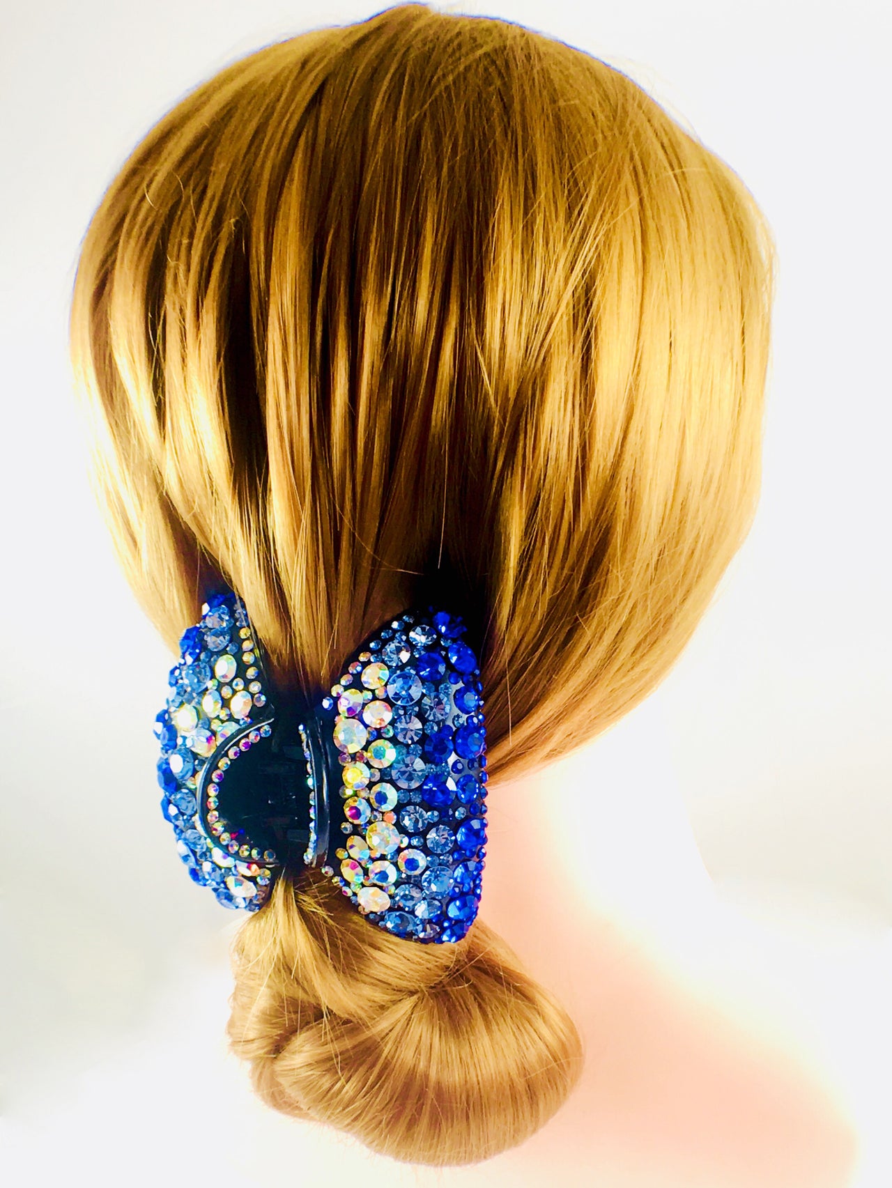Crescent Hair Claw Jaw Clip Handmade use Swarovski Crystal acrylic base AB Blue, Hair Claw - MOGHANT