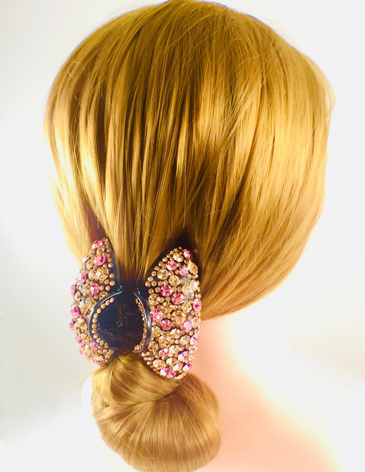 Crescent Hair Claw Jaw Clip Handmade use Swarovski Crystal acrylic base Pink Brown, Hair Claw - MOGHANT