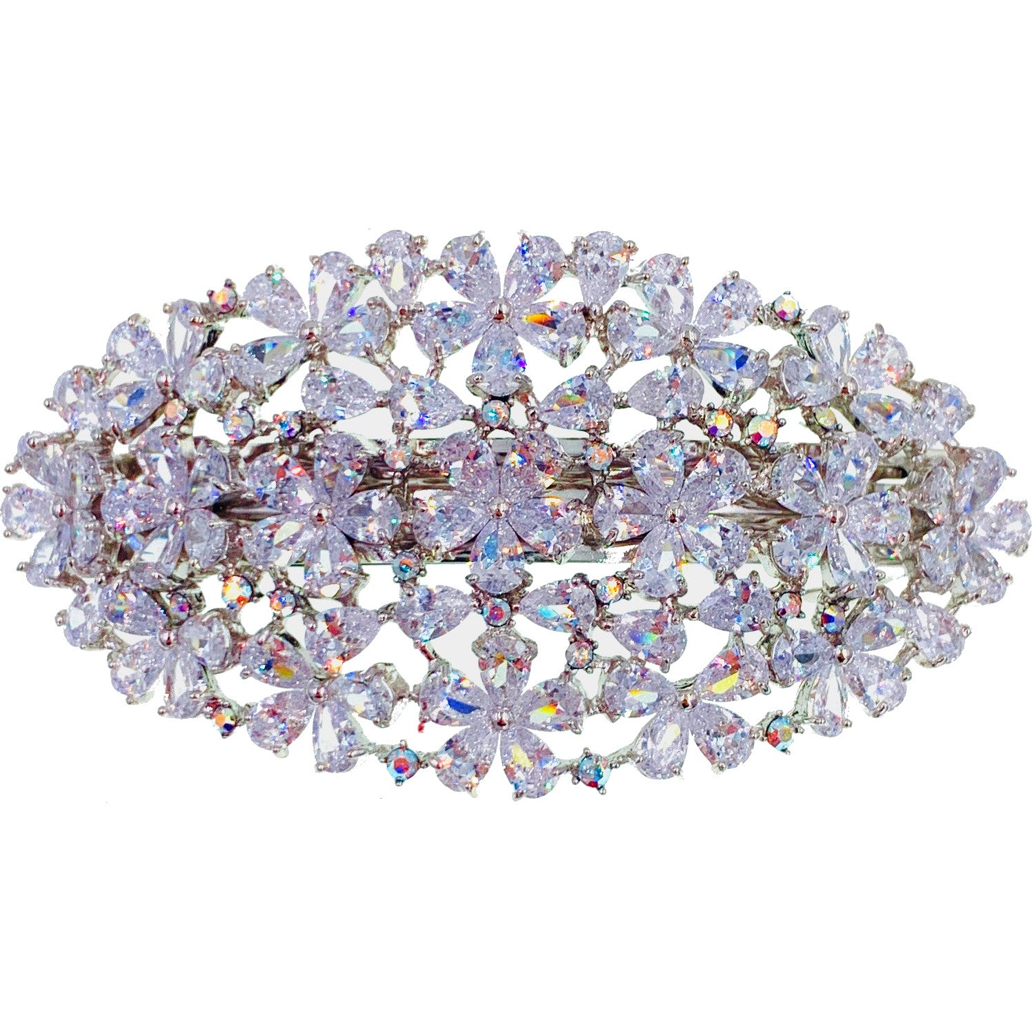 Lorraine Geo Flower Barrette Cubic Zirconia CZ Crystal Swarovski Elementary Crystal, Barrette - MOGHANT