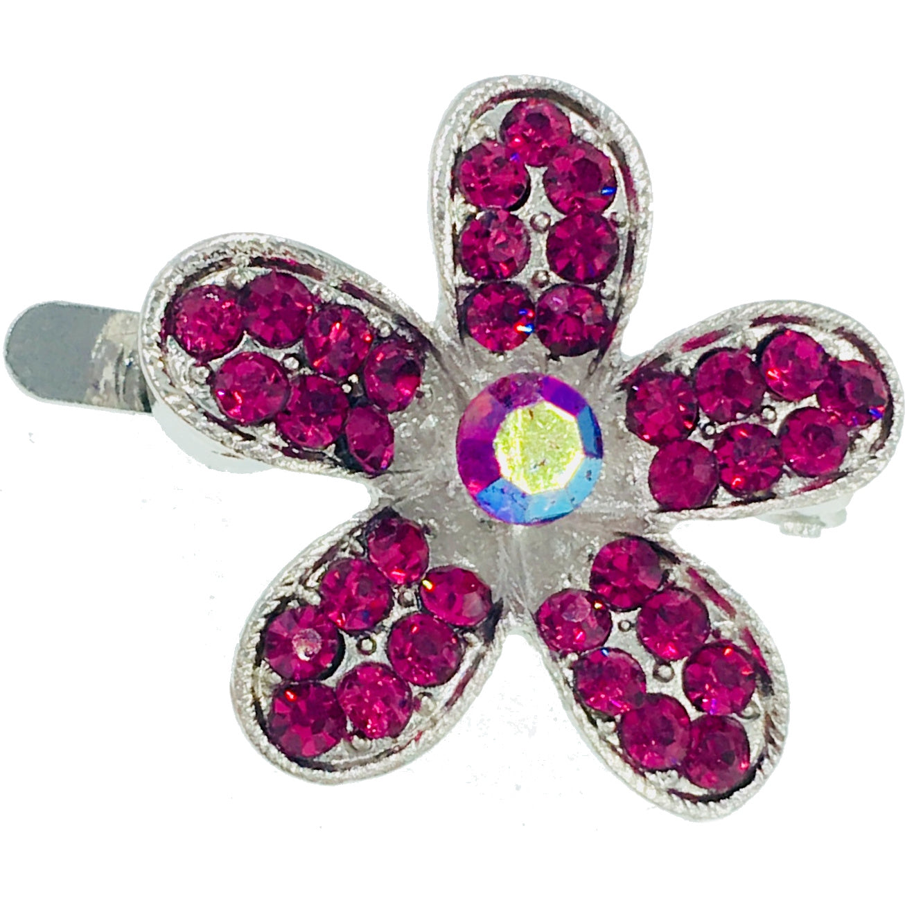 Buttercup Flower Magnetic Hair Clip use Rhinestone Crystal silver base AB Pink Red Purple Green Blue Brown, Magnetic Clip - MOGHANT