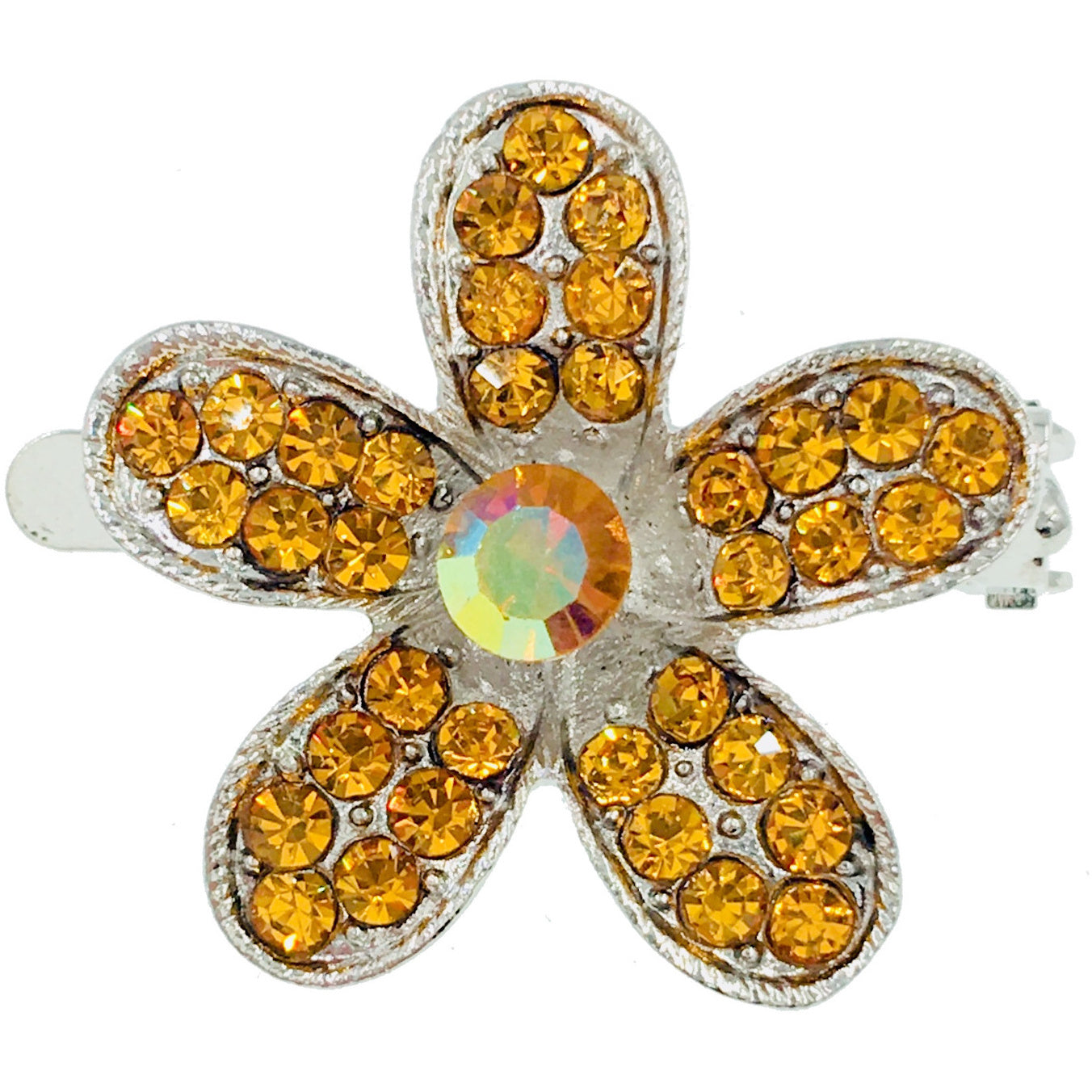 Buttercup Flower Magnetic Hair Clip use Rhinestone Crystal silver base AB Pink Red Purple Green Blue Brown, Magnetic Clip - MOGHANT