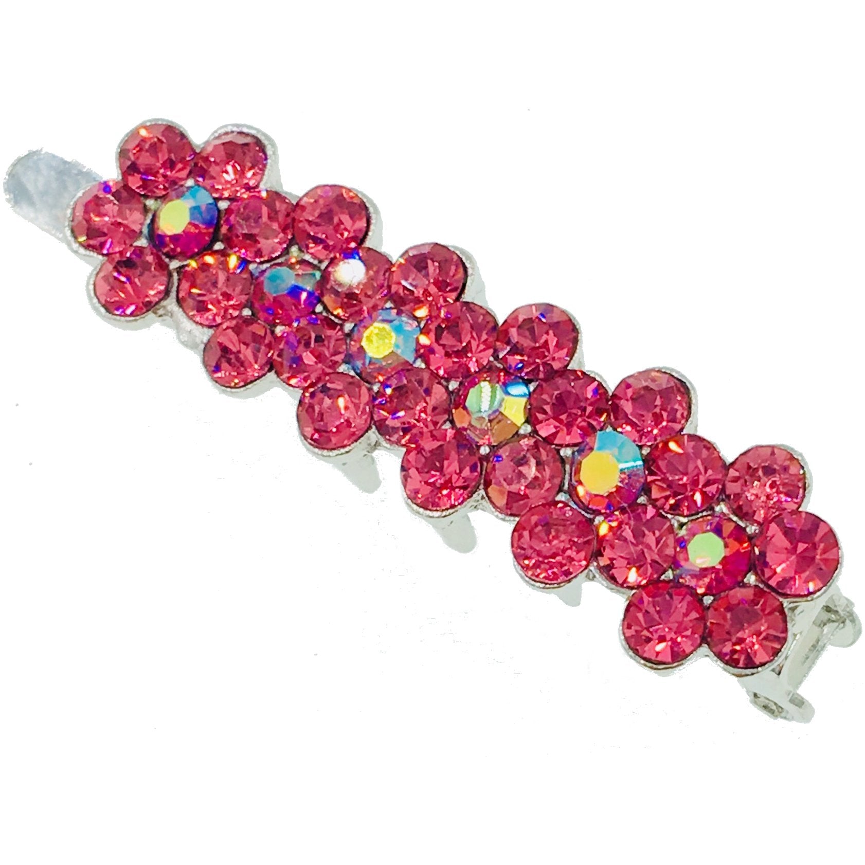 Bar Flower Magnetic Hair Clip use Rhinestone Crystal silver base Purple Blue Pink Green Red Amber, Magnetic Clip - MOGHANT