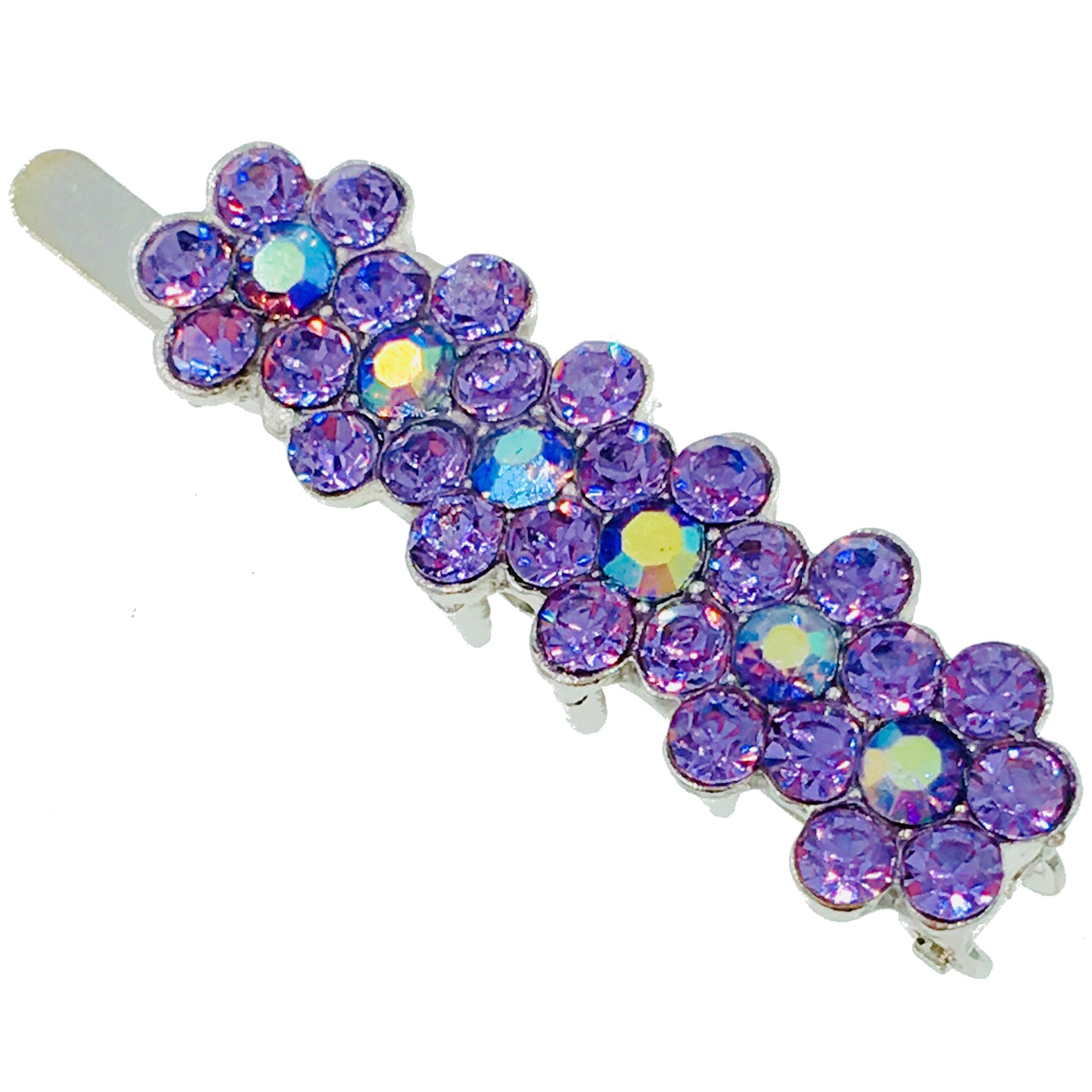 Bar Flower Magnetic Hair Clip use Rhinestone Crystal silver base Purple Blue Pink Green Red Amber, Magnetic Clip - MOGHANT