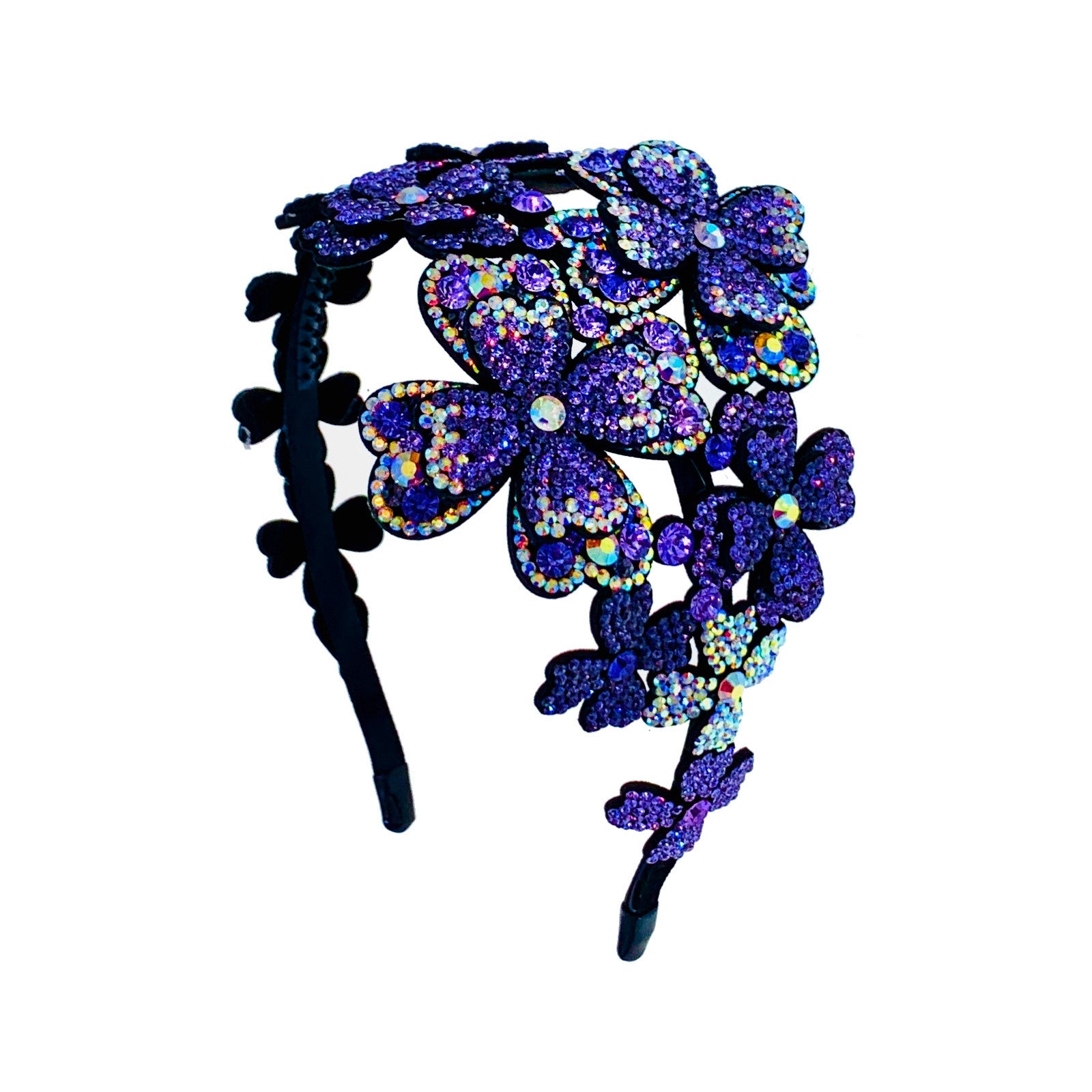 Zoé Flowers Handmade Faux Leather Base with Swarovski Elementary Crystals Headband Hairband Hot Pink Silver Grey Nave Blue Rainbow AB, Headband - MOGHANT
