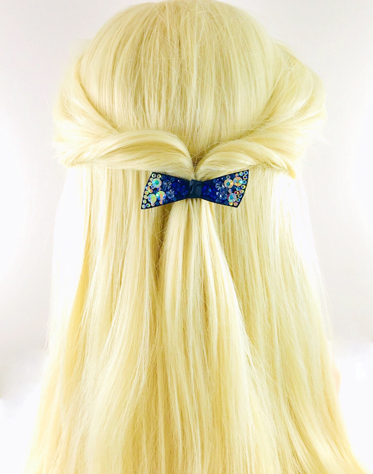 Urban Bow Knot Hair Clip Swarovski Crystal Clamp Acrylic black base Royal Blue AB, Hair Clip - MOGHANT