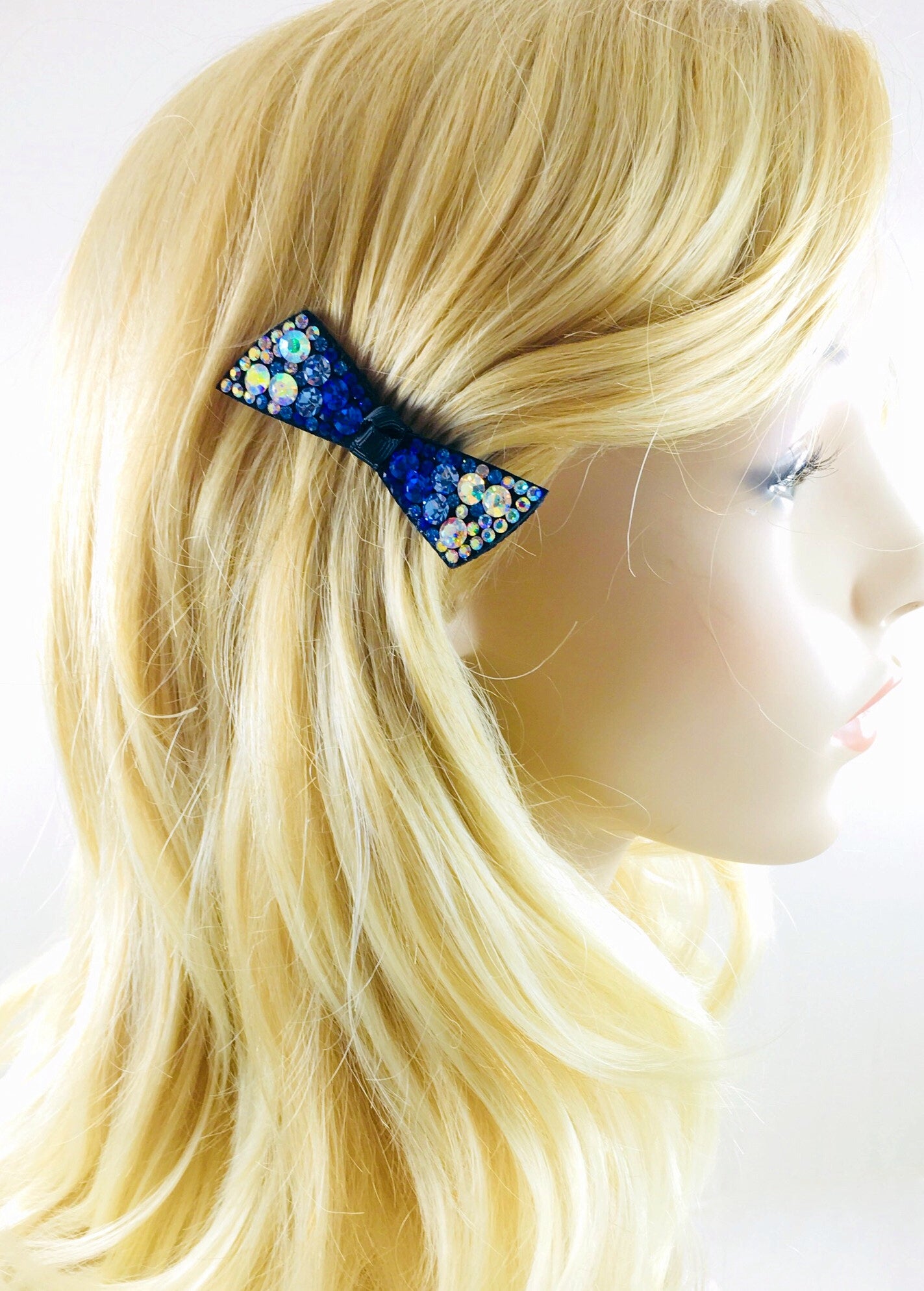 Urban Bow Knot Hair Clip Swarovski Crystal Clamp Acrylic black base Royal Blue AB, Hair Clip - MOGHANT