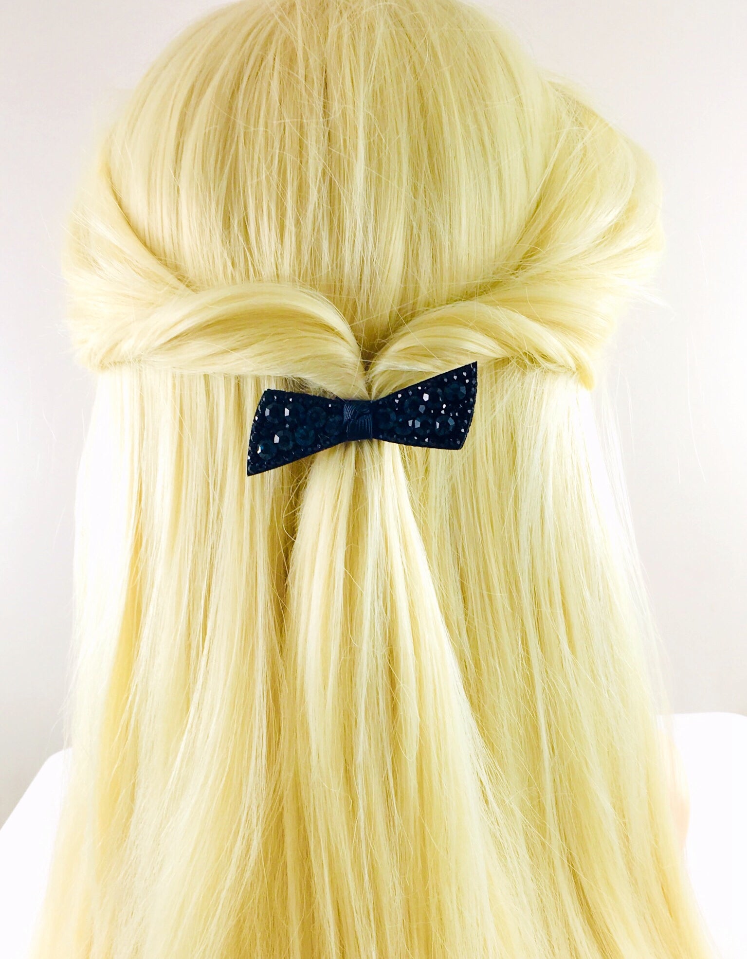 Urban Bow Knot Hair Clip Swarovski Crystal Clamp Acrylic black base Navy Blue, Hair Clip - MOGHANT