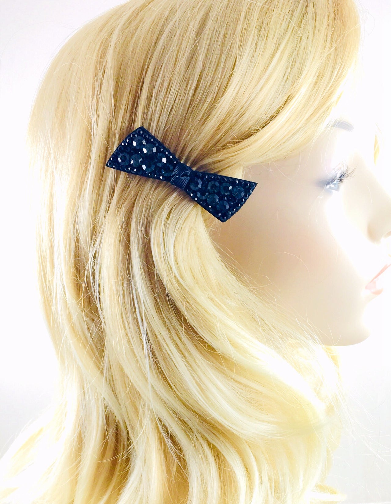 Urban Bow Knot Hair Clip Swarovski Crystal Clamp Acrylic black base Navy Blue, Hair Clip - MOGHANT