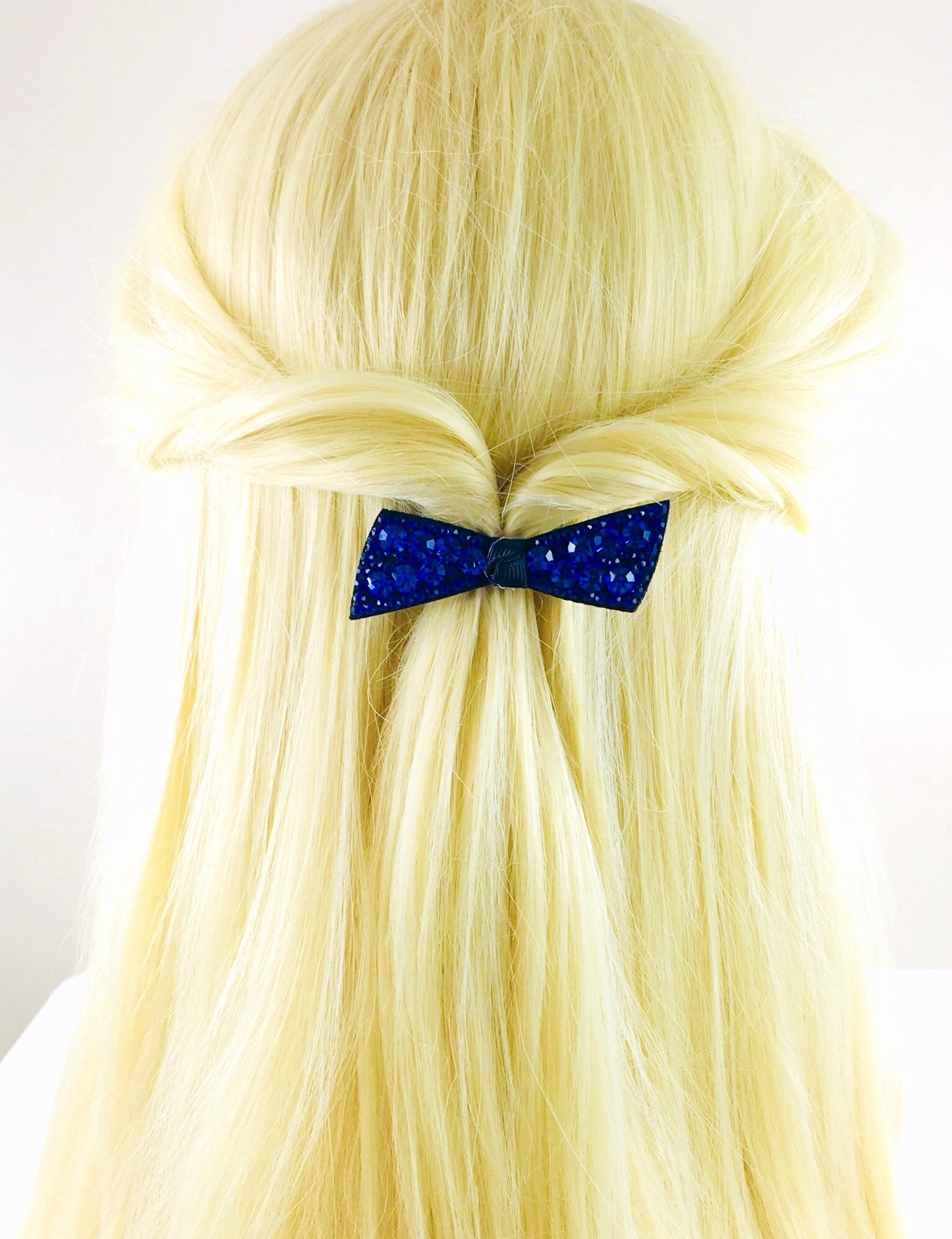 Urban Bow Knot Hair Clip Swarovski Crystal Clamp Acrylic black base Sapphire Blue, Hair Clip - MOGHANT