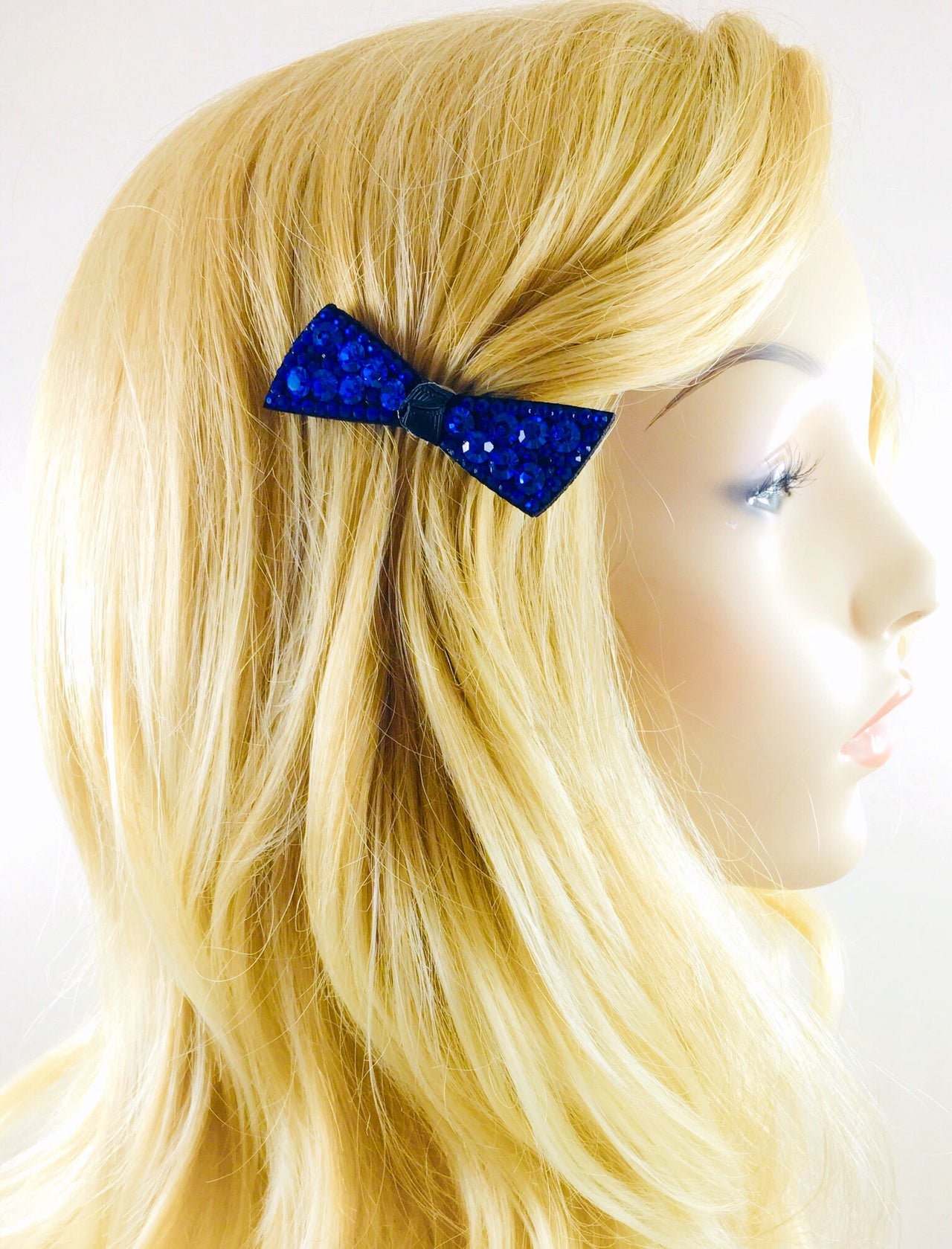 Urban Bow Knot Hair Clip Swarovski Crystal Clamp Acrylic black base Sapphire Blue, Hair Clip - MOGHANT