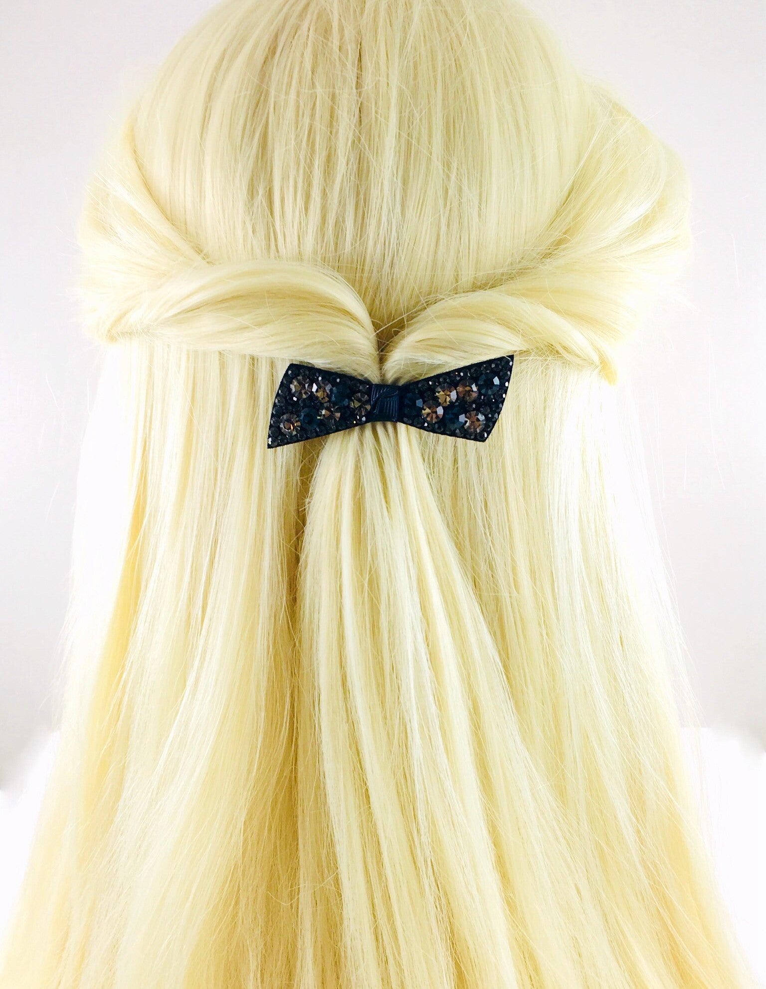Urban Bow Knot Hair Clip Swarovski Crystal Clamp Acrylic black base Gray Navy Blue, Hair Clip - MOGHANT