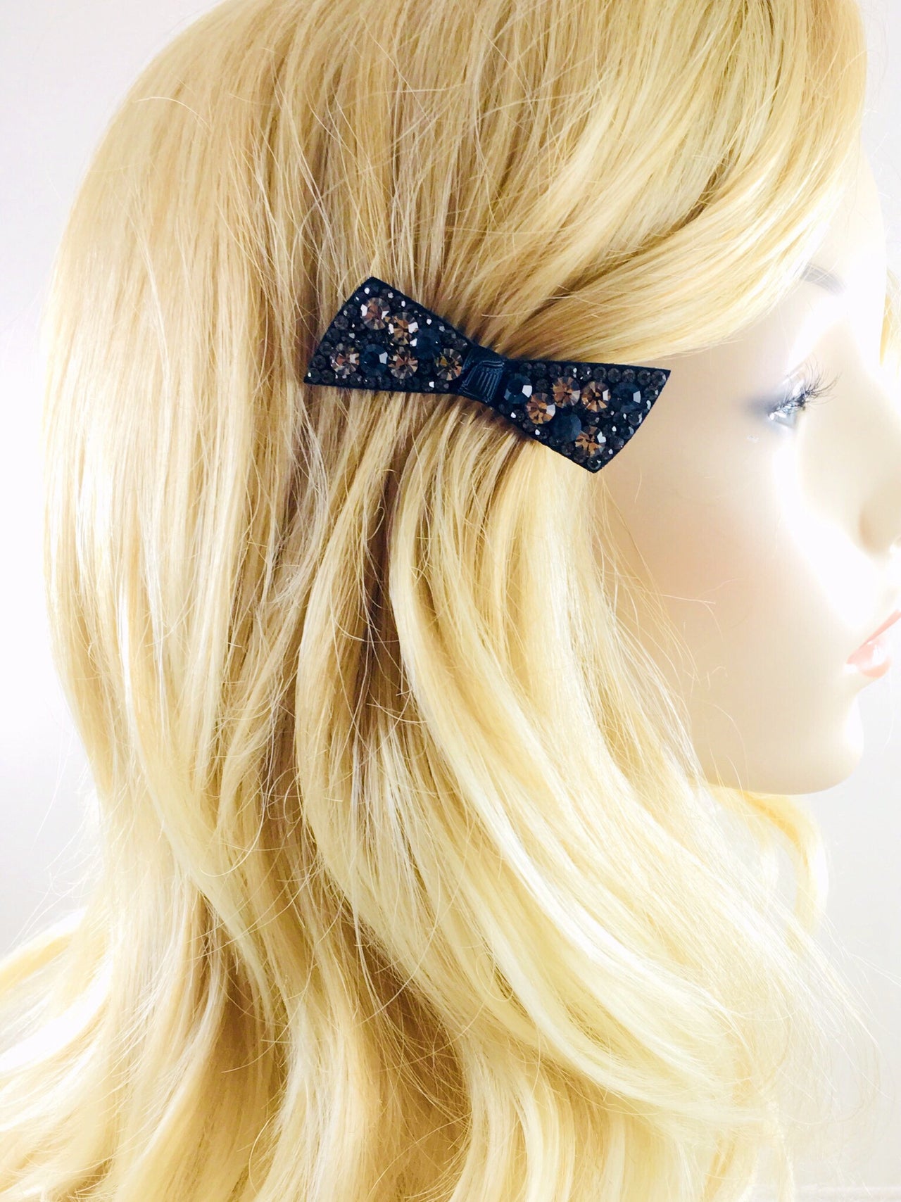 Urban Bow Knot Hair Clip Swarovski Crystal Clamp Acrylic black base Gray Navy Blue, Hair Clip - MOGHANT