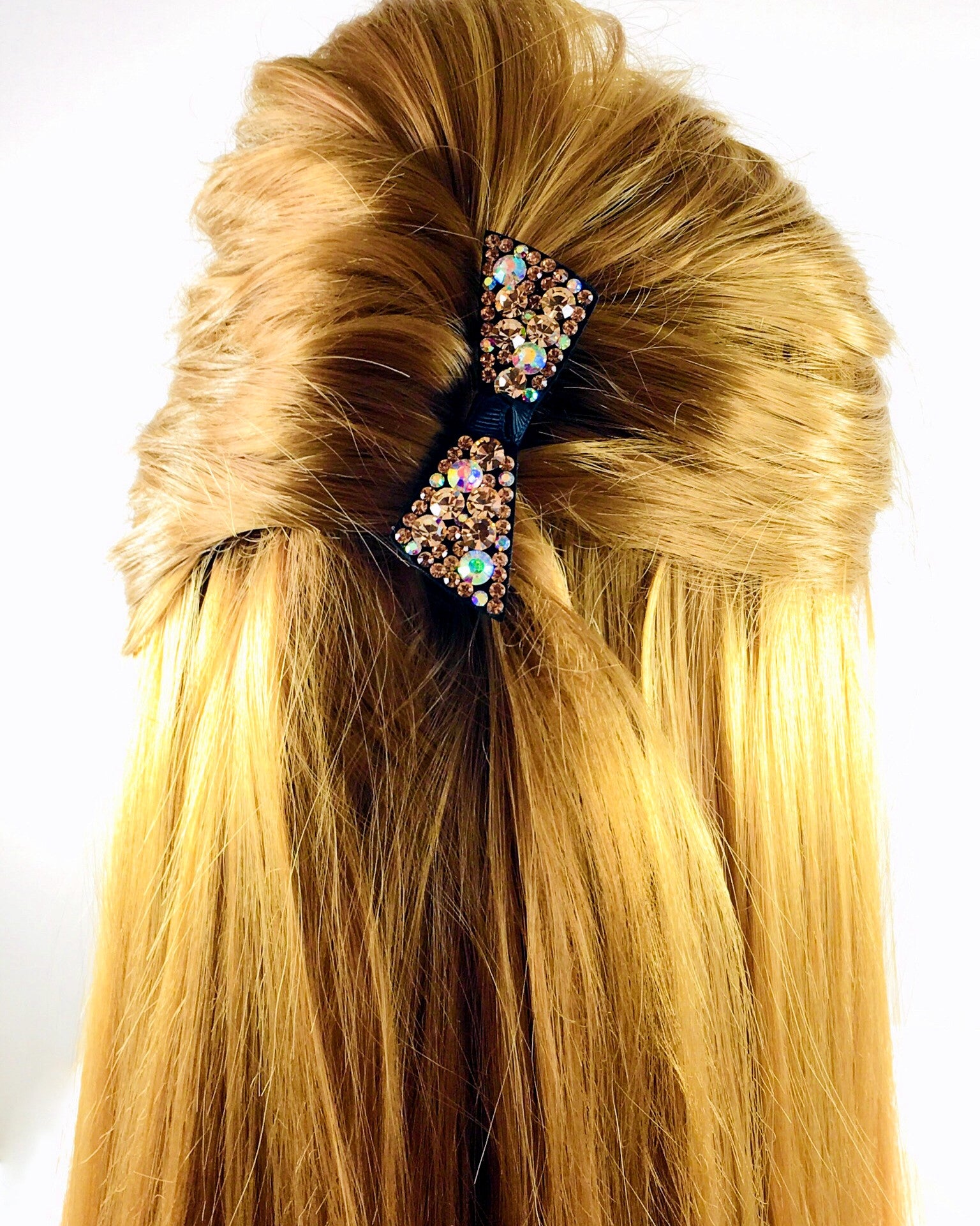 Urban Bow Knot Hair Clip Swarovski Crystal Clamp Acrylic black base Brown AB, Hair Clip - MOGHANT