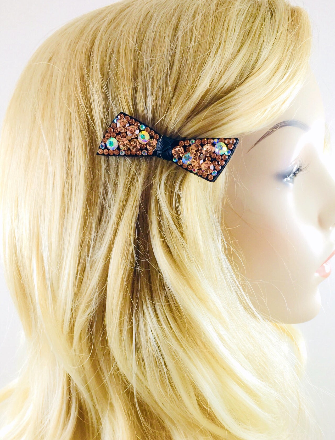 Urban Bow Knot Hair Clip Swarovski Crystal Clamp Acrylic black base Brown AB, Hair Clip - MOGHANT