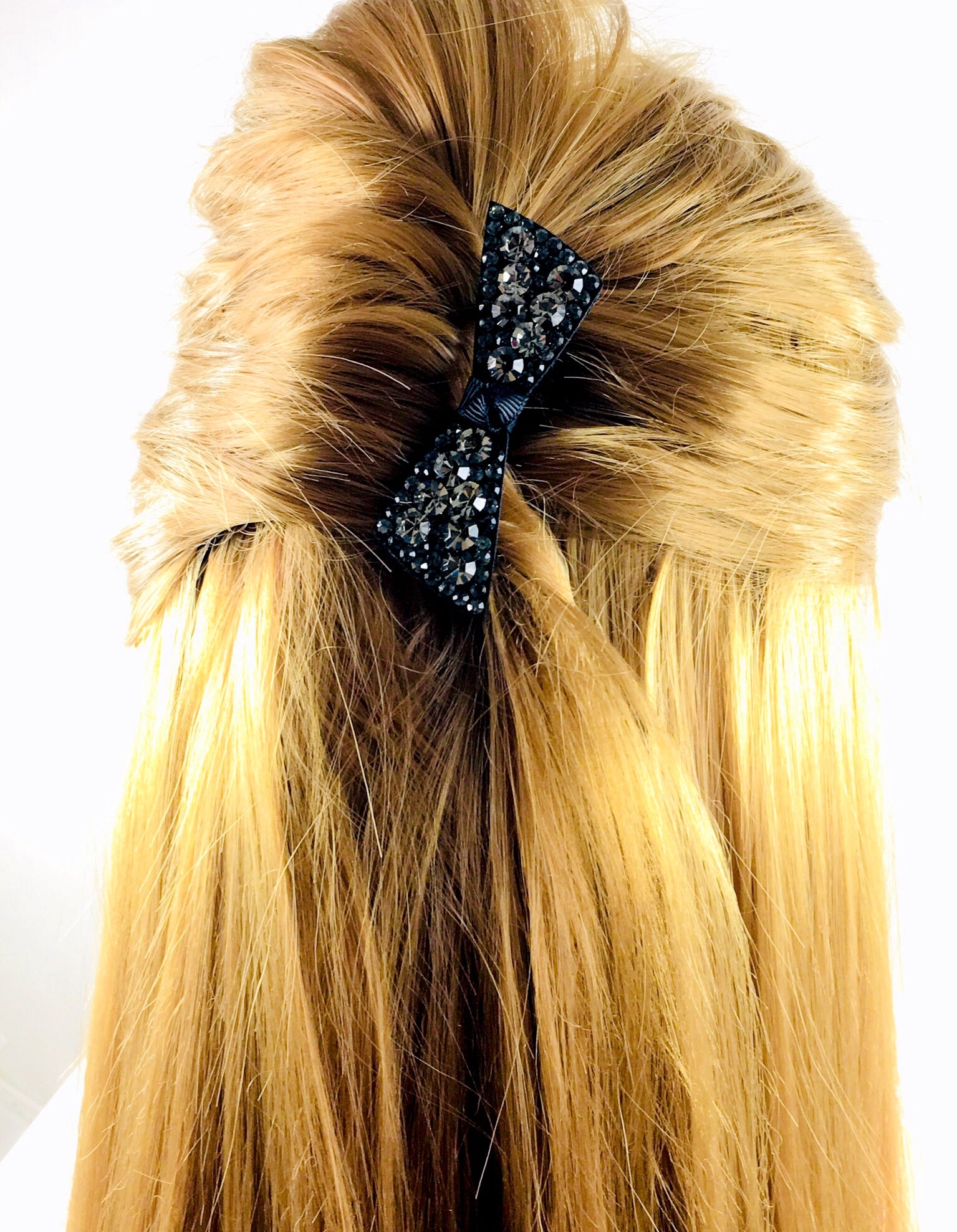Urban Bow Knot Hair Clip Swarovski Crystal Clamp Acrylic black base Gray, Hair Clip - MOGHANT