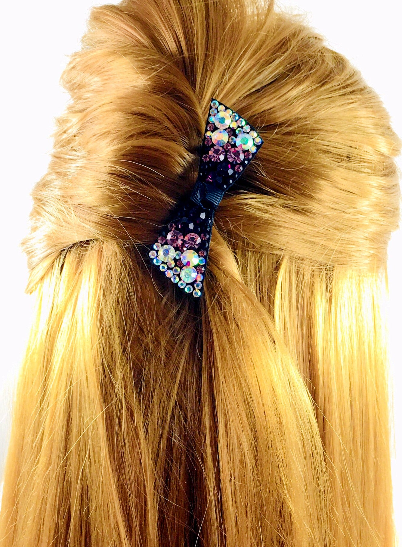 Urban Bow Knot Hair Clip Swarovski Crystal Clamp Acrylic black base AB Pink Magenta, Hair Clip - MOGHANT