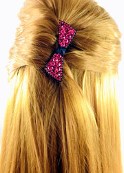 Urban Bow Knot Hair Clip Swarovski Crystal Clamp Acrylic black base Hot Rose Pink, Hair Clip - MOGHANT