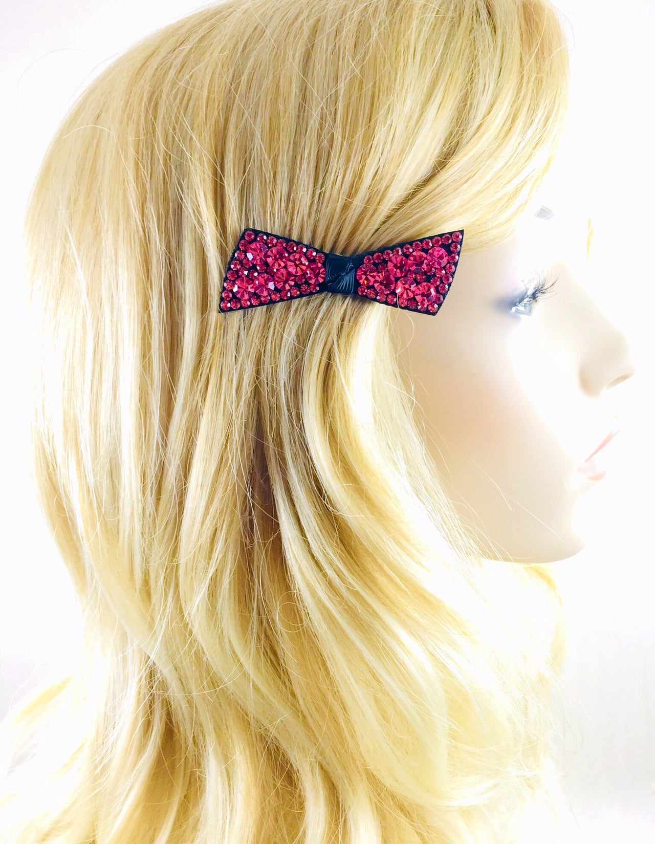 Urban Bow Knot Hair Clip Swarovski Crystal Clamp Acrylic black base Hot Rose Pink, Hair Clip - MOGHANT