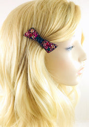 Urban Bow Knot Hair Clip Swarovski Crystal Clamp Acrylic black base Multi color, Hair Clip - MOGHANT