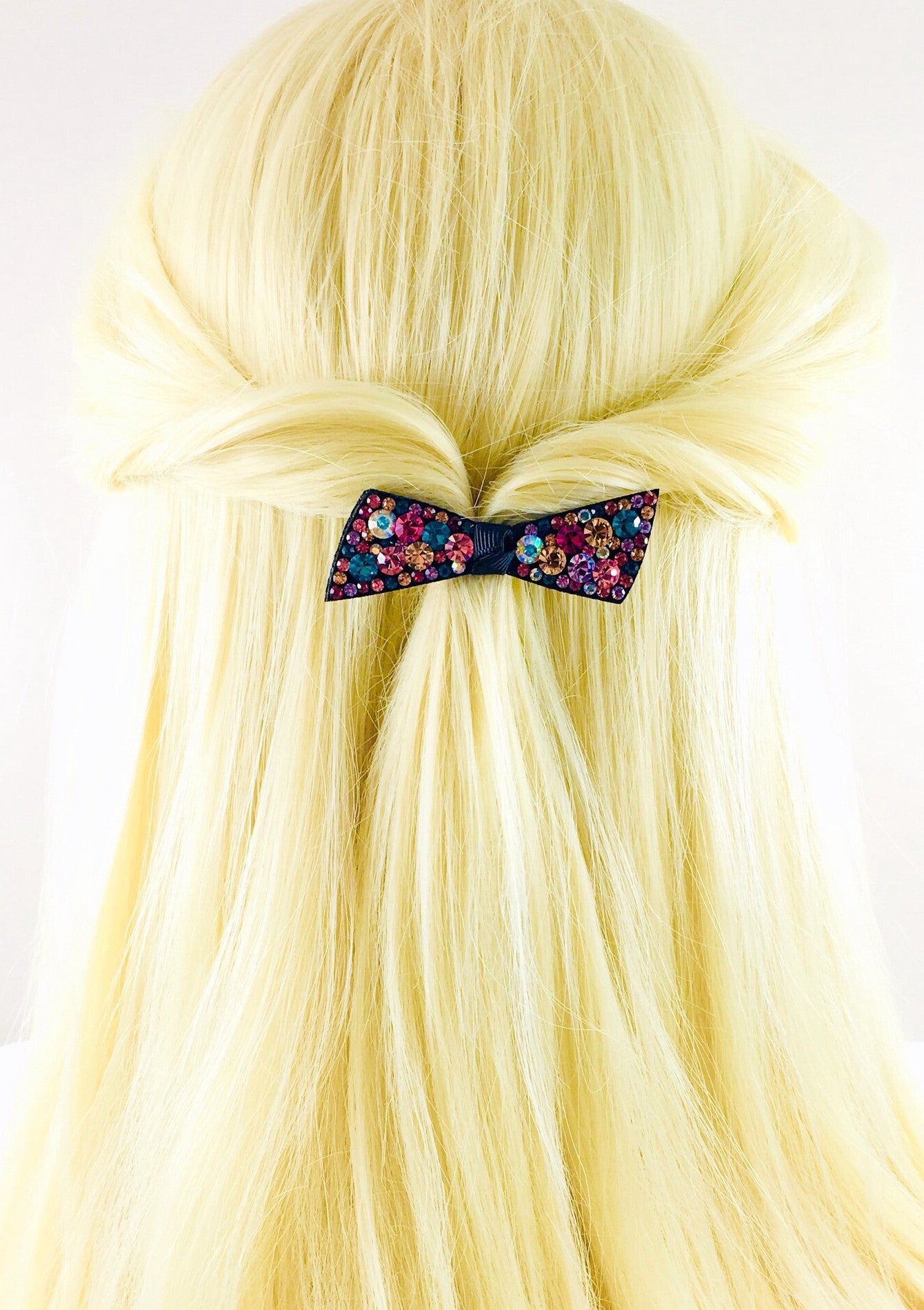 Urban Bow Knot Hair Clip Swarovski Crystal Clamp Acrylic black base Multi color, Hair Clip - MOGHANT