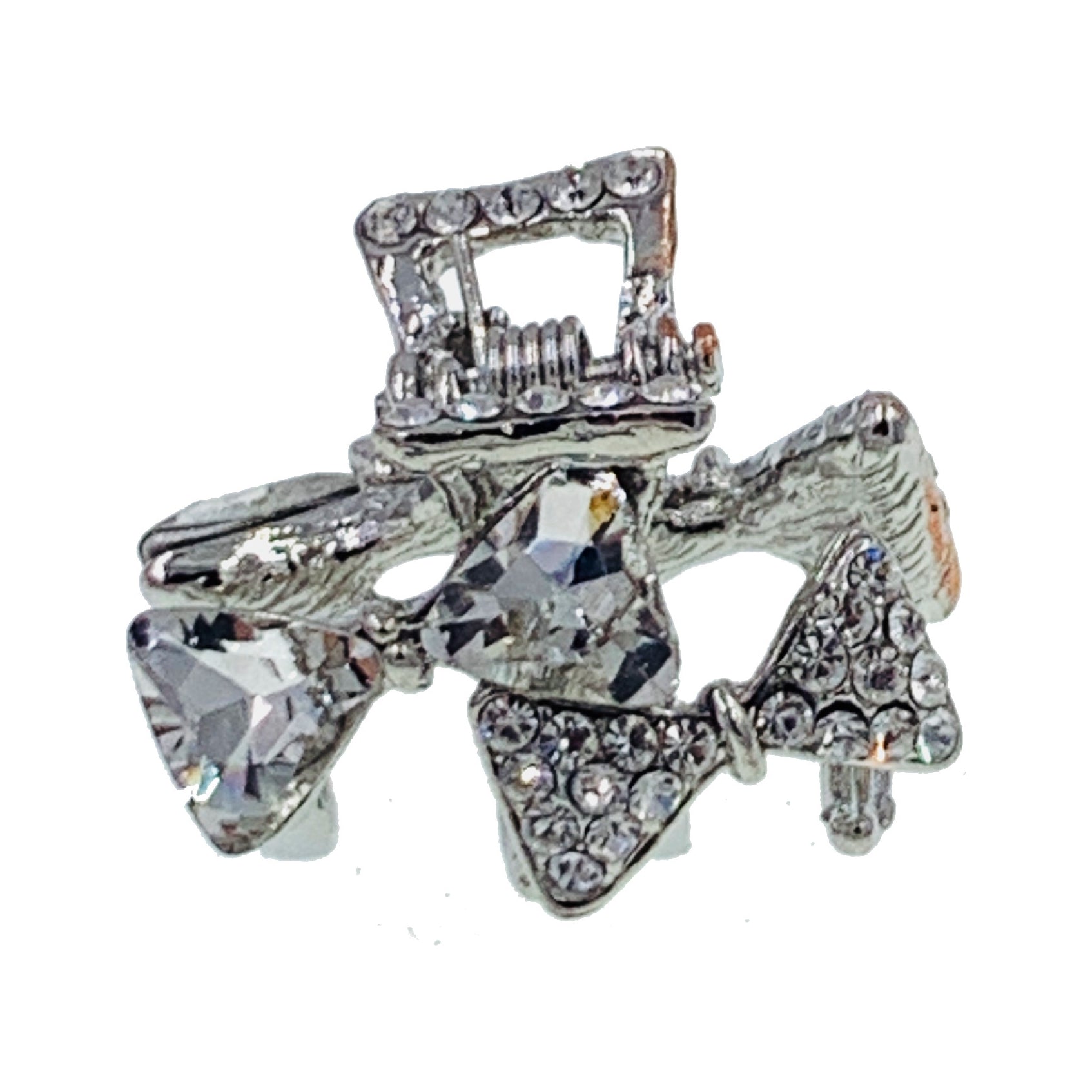 Ogino Small Size Double Bow Metal Hair Claw Jaw Clip Rhinestone Crystal, Hair Claw - MOGHANT