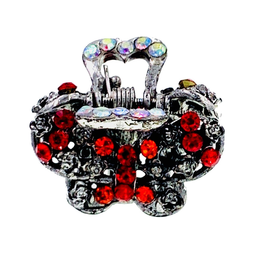 Takata SMALL Size Butterfly Metal Hair Claw Jaw Clip Rhinestone Crystal Vintage Silver Base, Hair Claw - MOGHANT