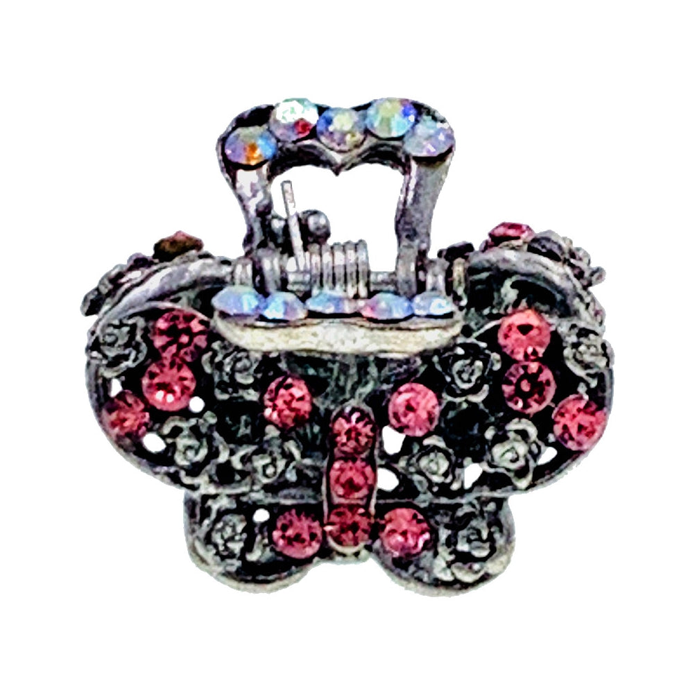 Takata SMALL Size Butterfly Metal Hair Claw Jaw Clip Rhinestone Crystal Vintage Silver Base, Hair Claw - MOGHANT