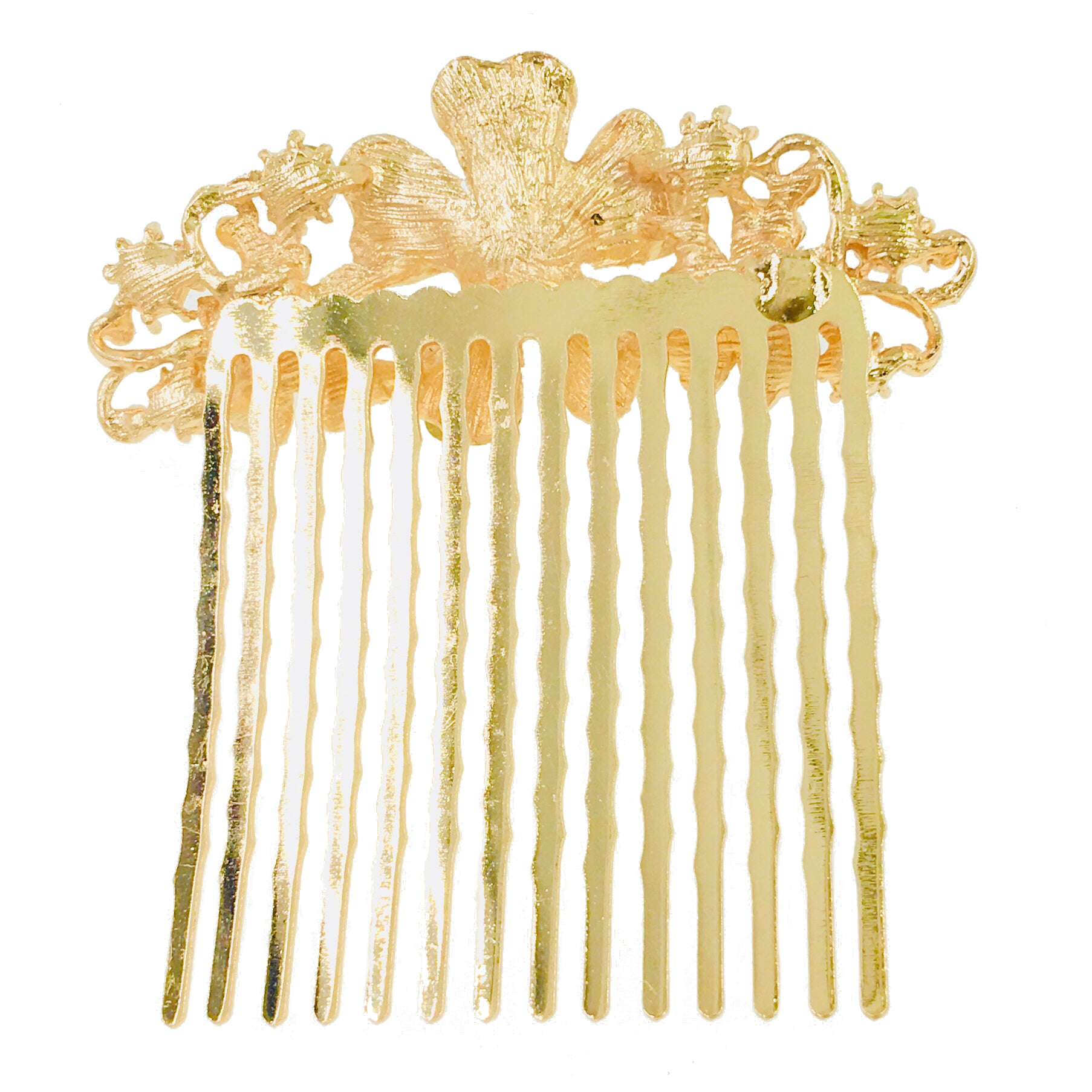 Leadwort Flower Cluster Hair Comb Swarovski Crystal gold base Gray Black, Hair Comb - MOGHANT