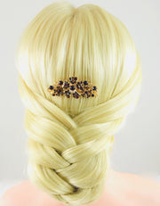 Leadwort Flower Cluster Hair Comb Swarovski Crystal gold base Brown, Hair Comb - MOGHANT