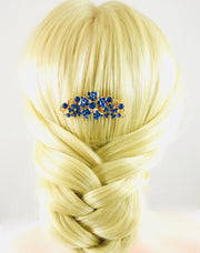 Leadwort Flower Cluster Hair Comb Swarovski Crystal gold base Blue, Hair Comb - MOGHANT