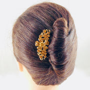 Leadwort Flower Cluster Hair Comb Swarovski Crystal gold base Amber, Hair Comb - MOGHANT