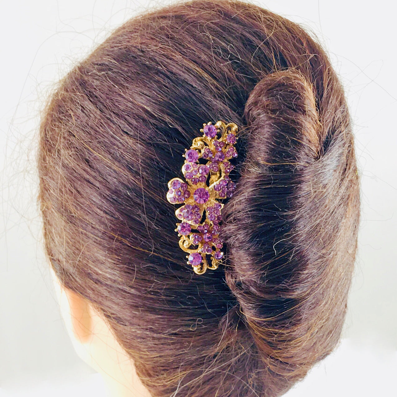 Leadwort Flower Cluster Hair Comb Swarovski Crystal gold base Purple, Hair Comb - MOGHANT