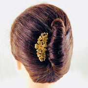 Leadwort Flower Cluster Hair Comb Swarovski Crystal gold base Light Brown, Hair Comb - MOGHANT
