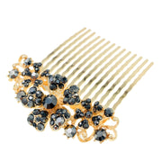 Leadwort Flower Cluster Hair Comb Swarovski Crystal gold base Gray Black, Hair Comb - MOGHANT