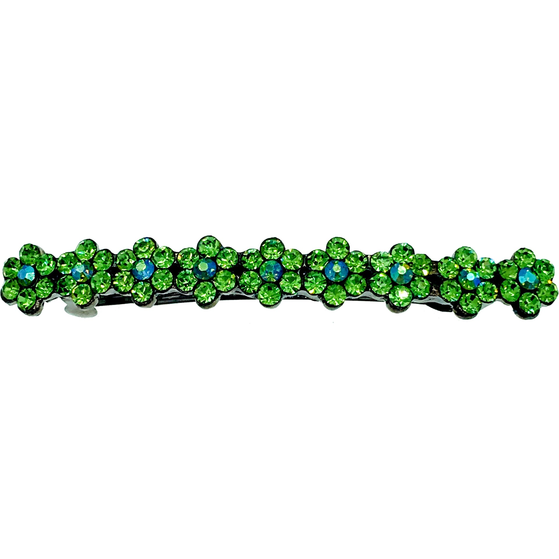 Small Daisy Bar Barrette use Swarovski Crystal black base Blue Pink Red Purple Green Gray Brown AB, Barrette - MOGHANT