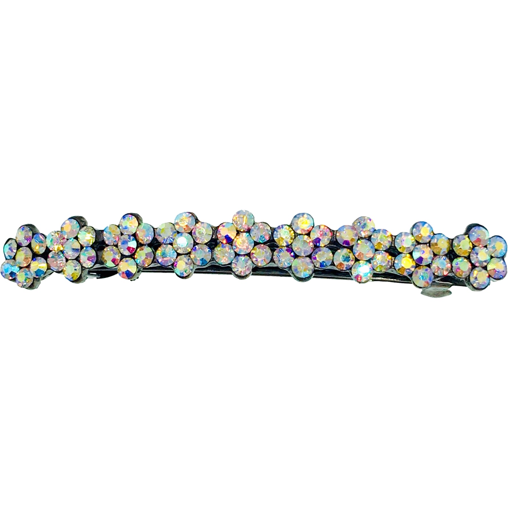 Small Daisy Bar Barrette use Swarovski Crystal black base Blue Pink Red Purple Green Gray Brown AB, Barrette - MOGHANT