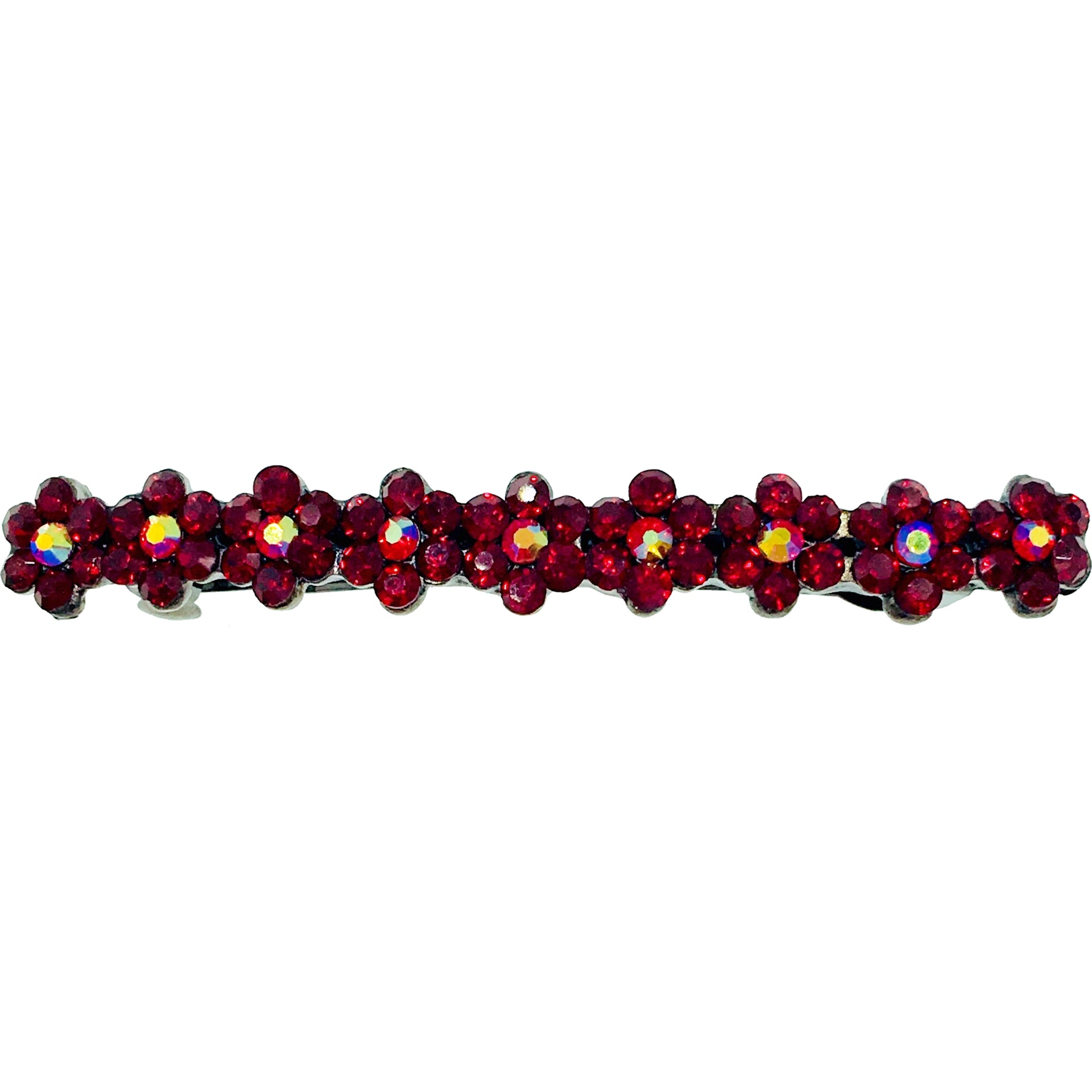 Small Daisy Bar Barrette use Swarovski Crystal black base Blue Pink Red Purple Green Gray Brown AB, Barrette - MOGHANT