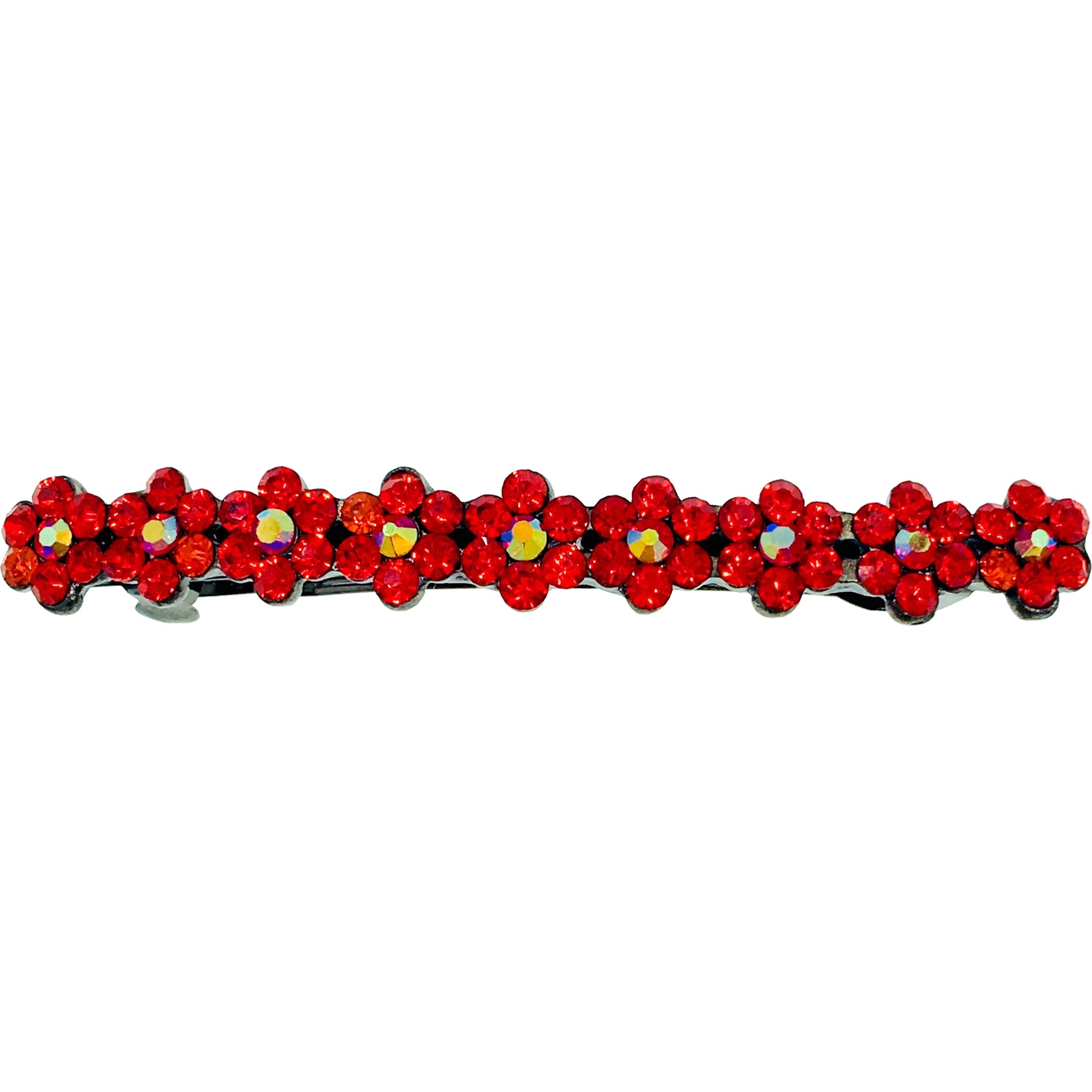 Small Daisy Bar Barrette use Swarovski Crystal black base Blue Pink Red Purple Green Gray Brown AB, Barrette - MOGHANT