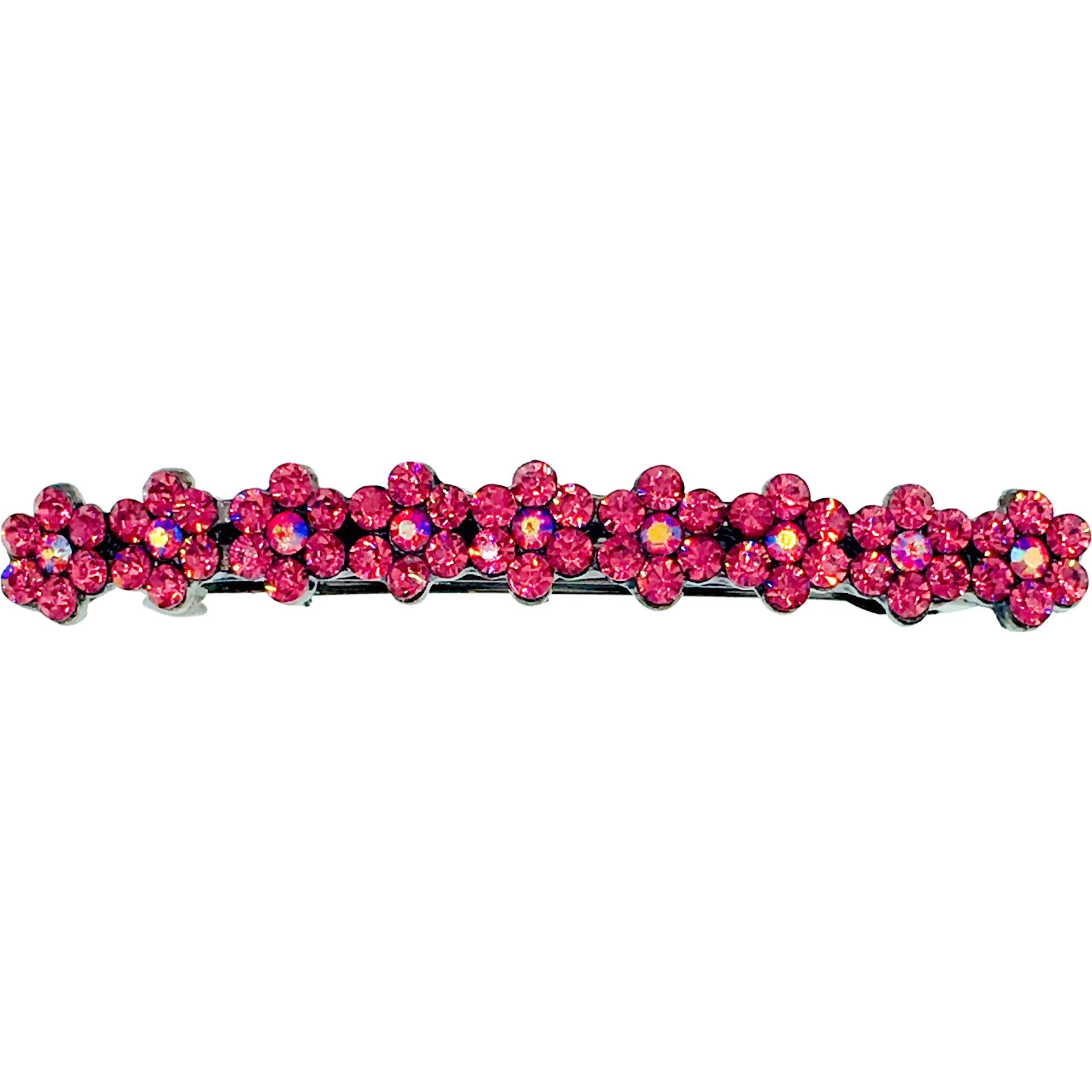 Small Daisy Bar Barrette use Swarovski Crystal black base Blue Pink Red Purple Green Gray Brown AB, Barrette - MOGHANT