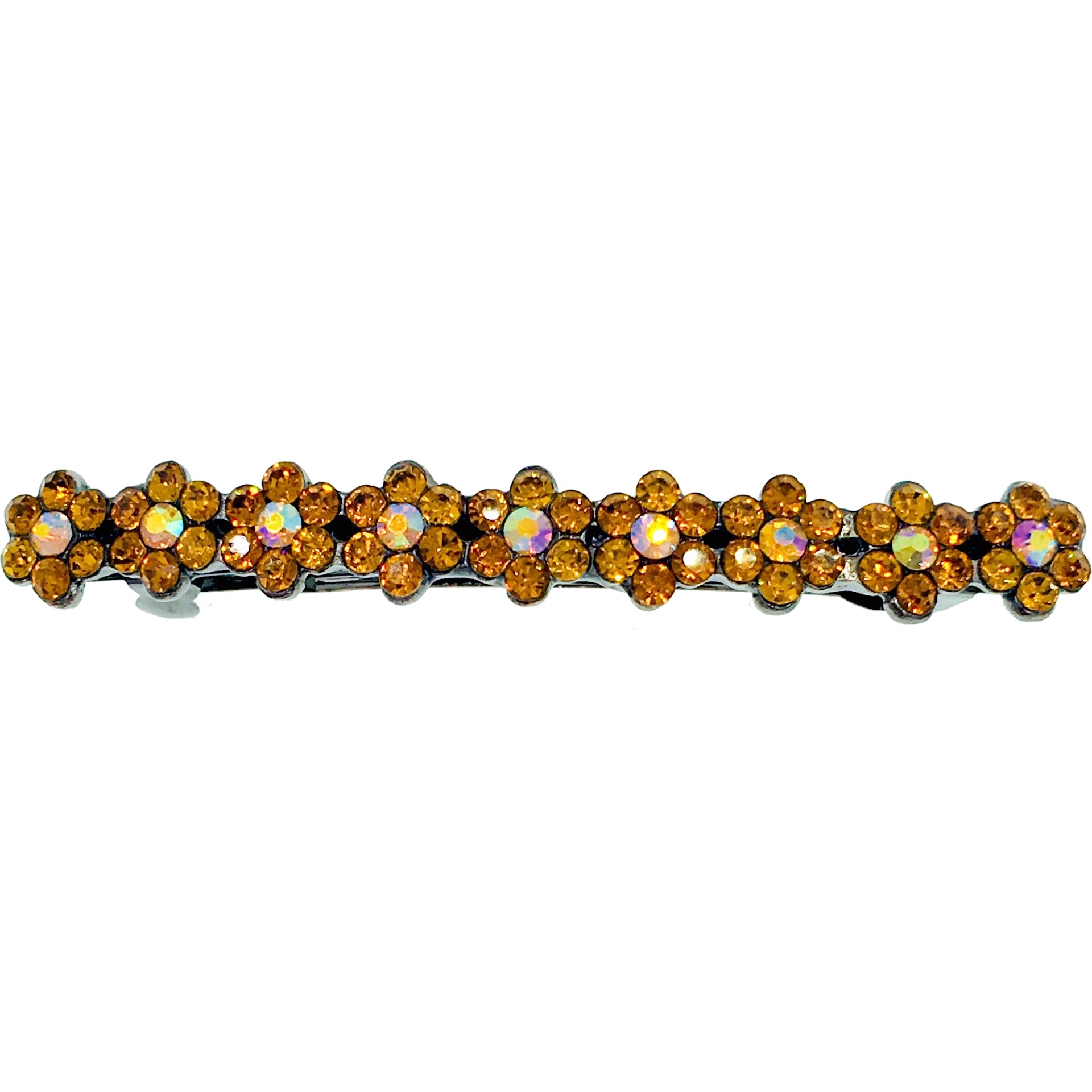 Small Daisy Bar Barrette use Swarovski Crystal black base Blue Pink Red Purple Green Gray Brown AB, Barrette - MOGHANT