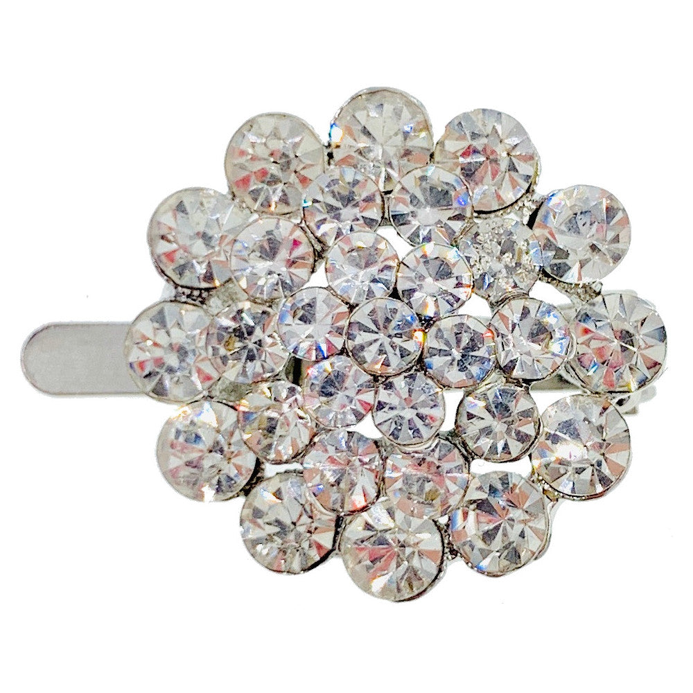 Pompons Flower Magnetic Hair Clip use Rhinestone Crystal silver base Clear, Magnetic Clip - MOGHANT