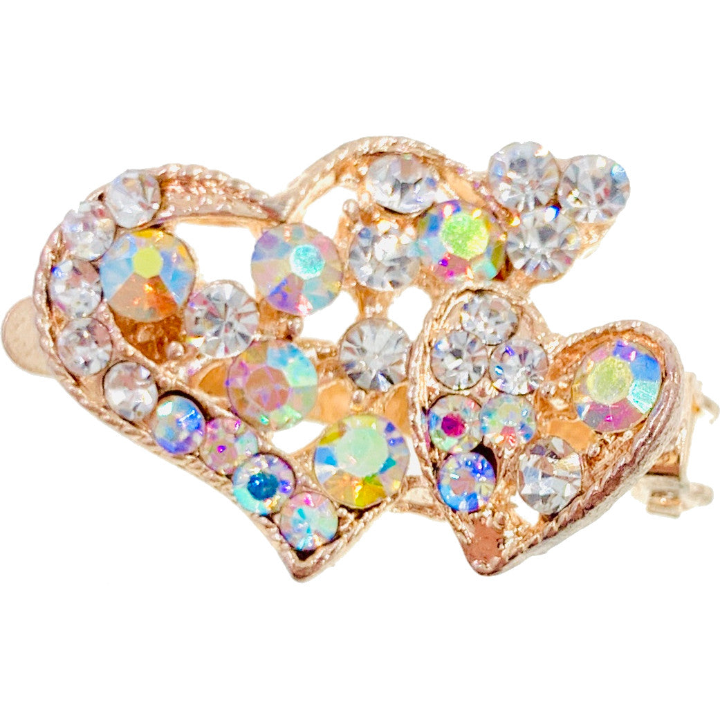 Lover's Hearts Magnetic Hair Clip use Rhinestone Crystal gold base AB, Magnetic Clip - MOGHANT