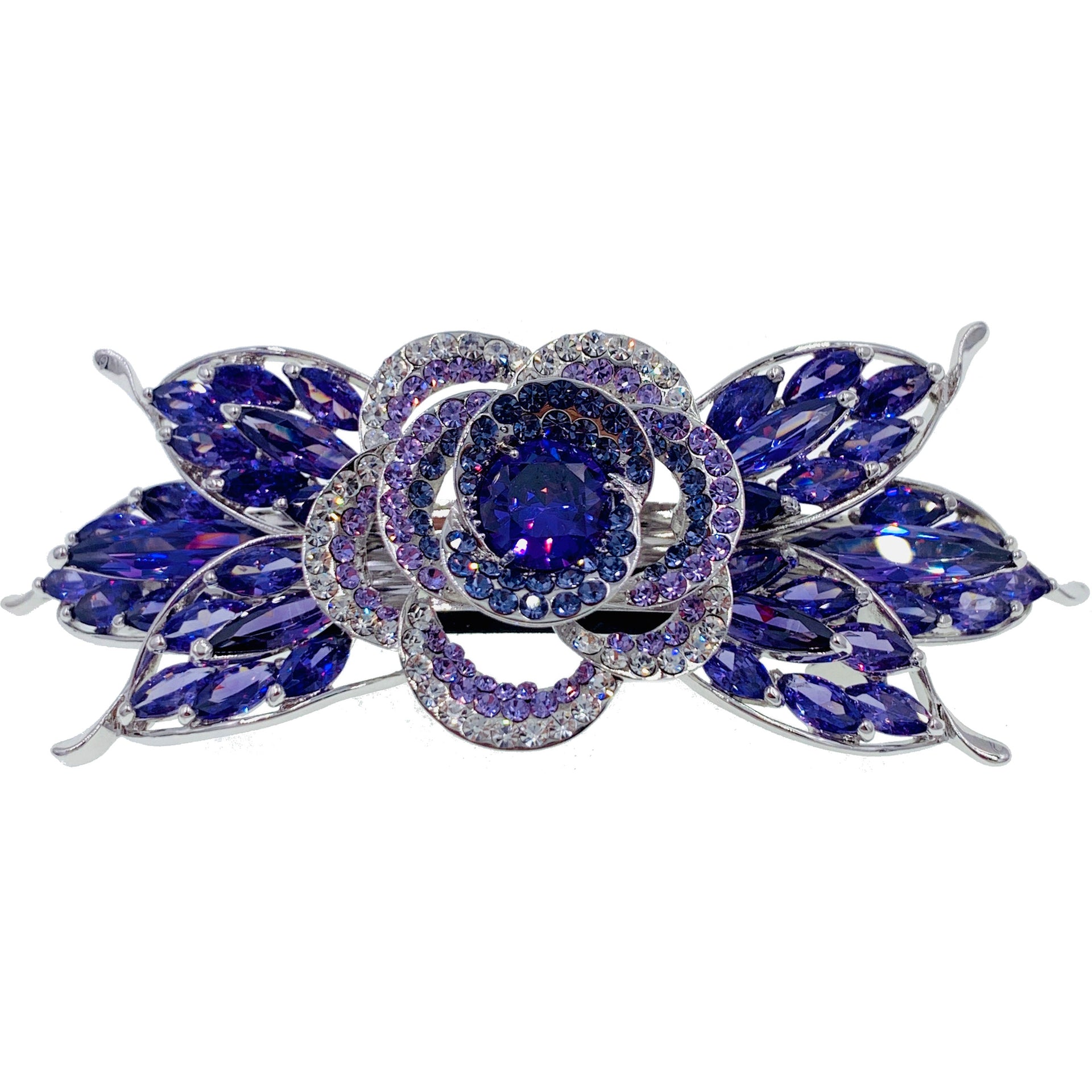 Sabine Flower Barrette Cubic Zirconia CZ Crystal Swarovski Elementary Crystal, Barrette - MOGHANT