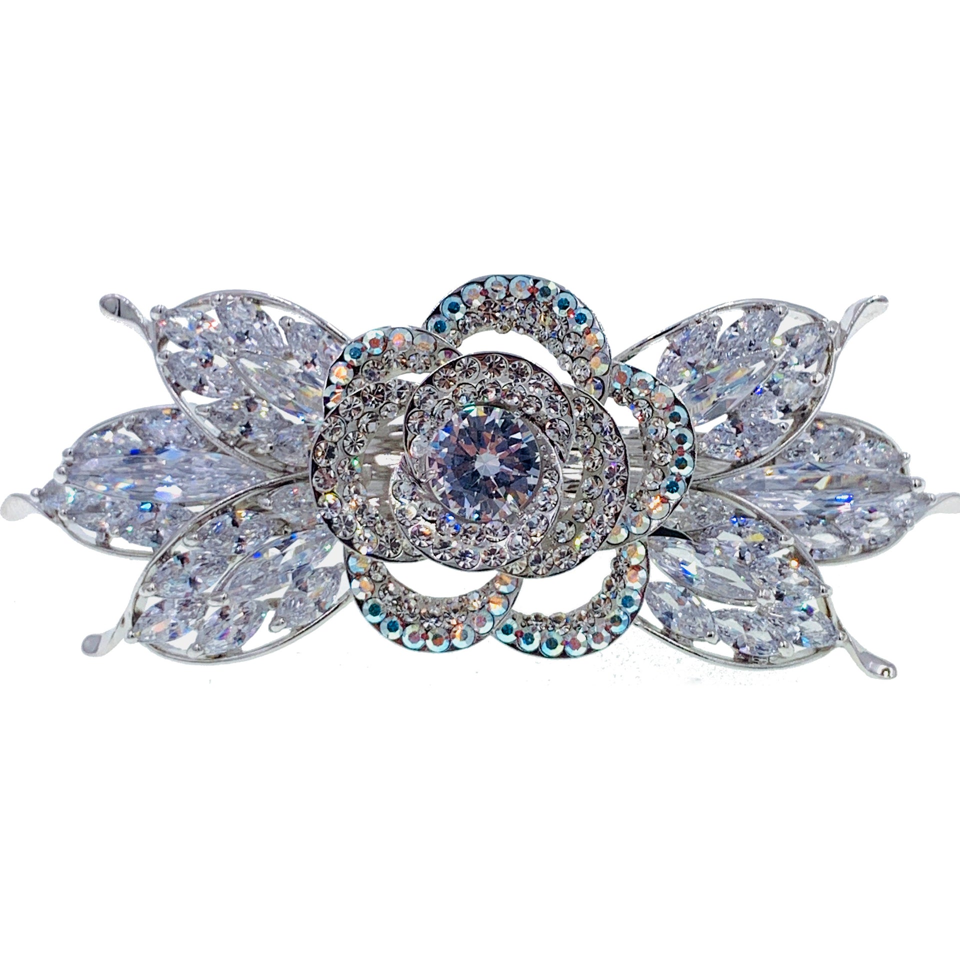 Sabine Flower Barrette Cubic Zirconia CZ Crystal Swarovski Elementary Crystal, Barrette - MOGHANT