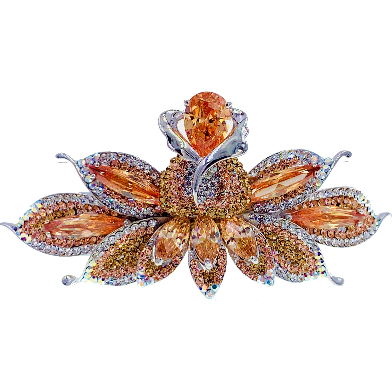 Christelle Flower Barrette Cubic Zirconia CZ Crystal Swarovski Elementary Crystal, Barrette - MOGHANT