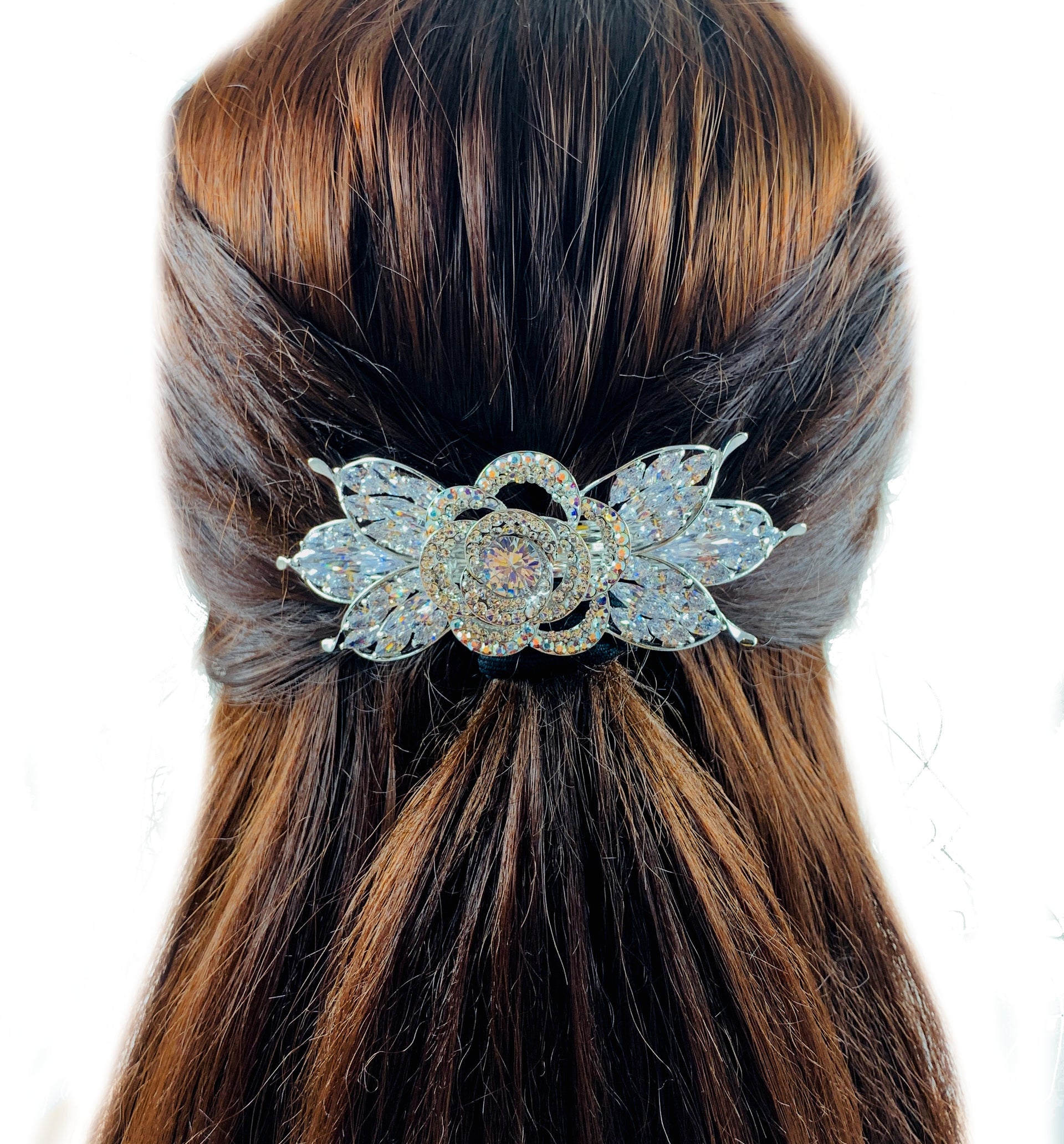 Sabine Flower Barrette Cubic Zirconia CZ Crystal Swarovski Elementary Crystal, Barrette - MOGHANT