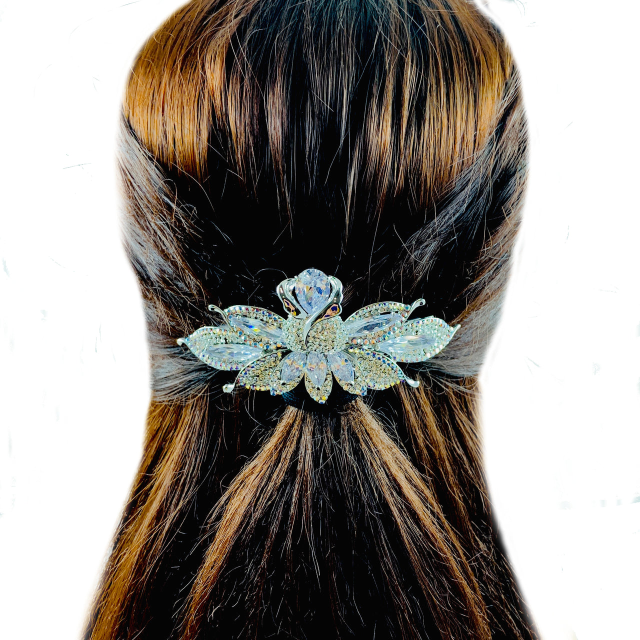 Christelle Flower Barrette Cubic Zirconia CZ Crystal Swarovski Elementary Crystal, Barrette - MOGHANT